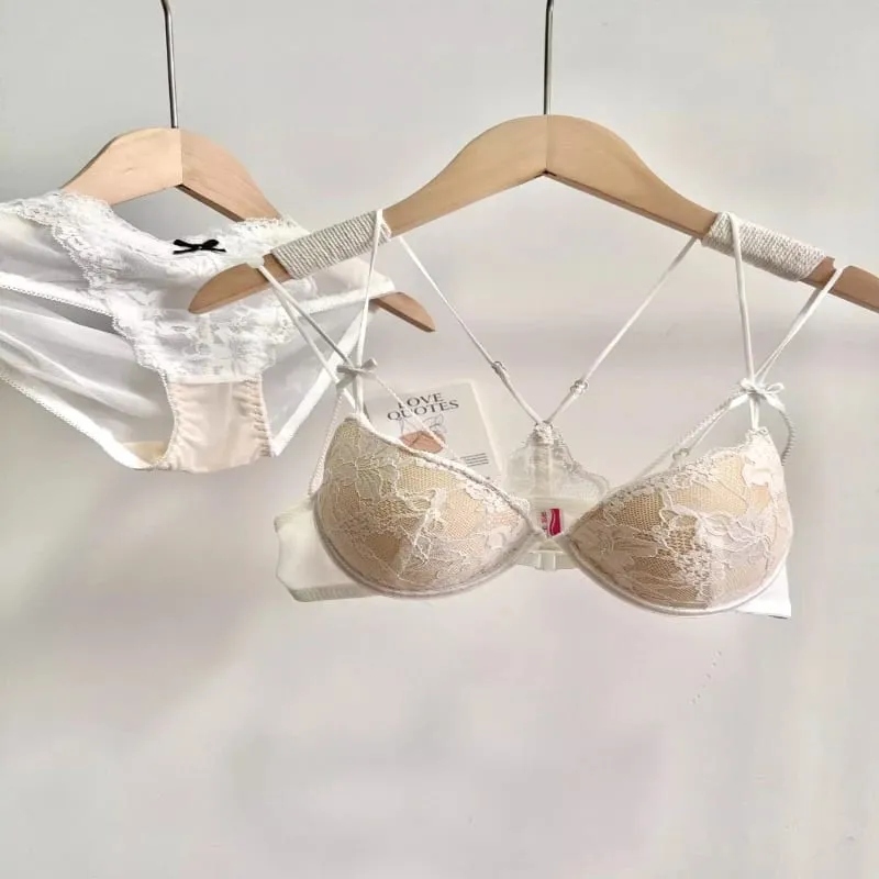 Conjunto de Lingerie Feminina com Fecho Frontal Sutiã Push-Up Sem Aro Com Bojo Fino Alças Delicadas Sexy e Requintado