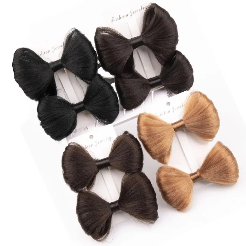 1B Black Synthetic wigs Butterfly Hair Buns 9x12cm 15g Claw Clip Ponytail Hair Pieces for Kids Easy Install Hair Accessories