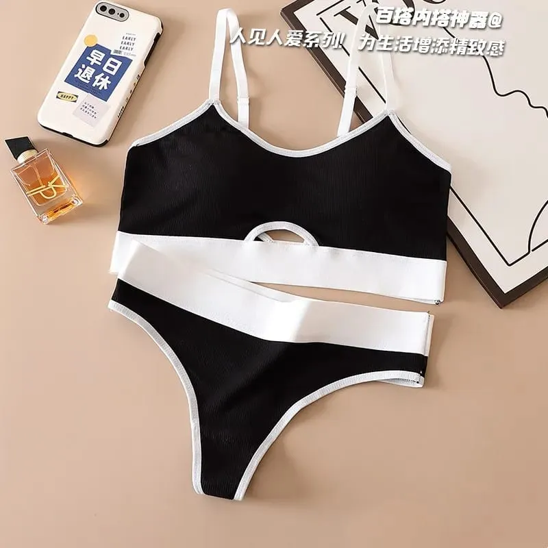 Women's Push-Up Sports Seamless Bra And Panties Set Cotton Hollow out U-Back Lingerie Set Comfort Sexy Underwear Solid Intimates