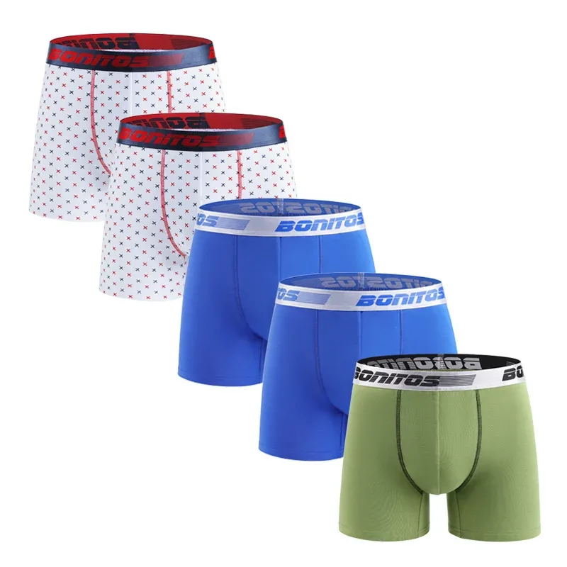 5pcs Men's Underpants Cotton Boxer Briefs Classic Men Panties BONITOS Letter Elastic Waistband Boxers Underwear For Man Shorts