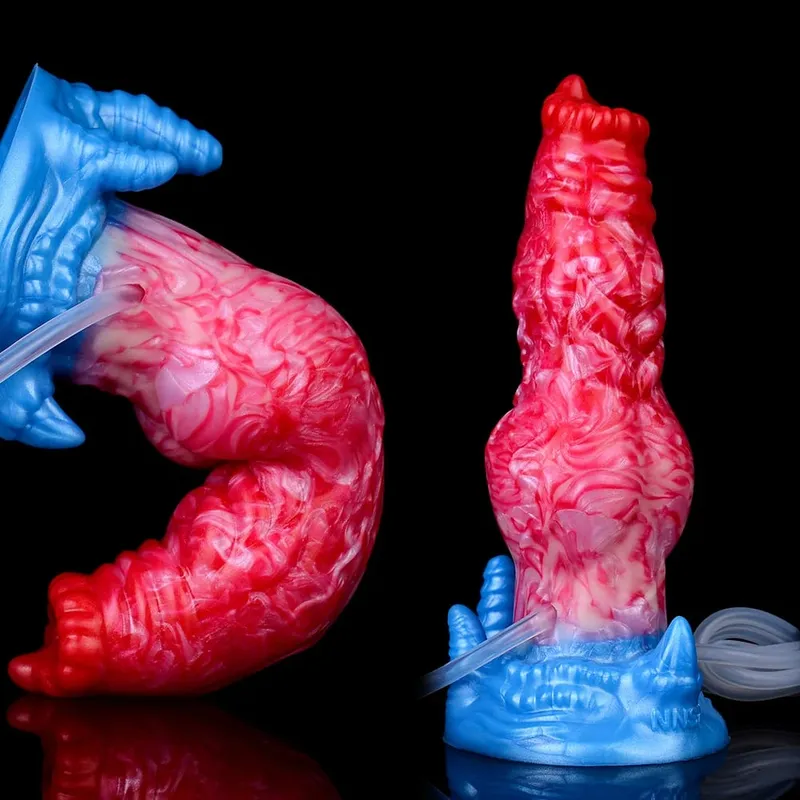Kæmpe knude sprøjtende-oppustelig dildo med stærk sugekop Silikone oppustet analstik træner Begynder sexlegetøj til kvinder mænd