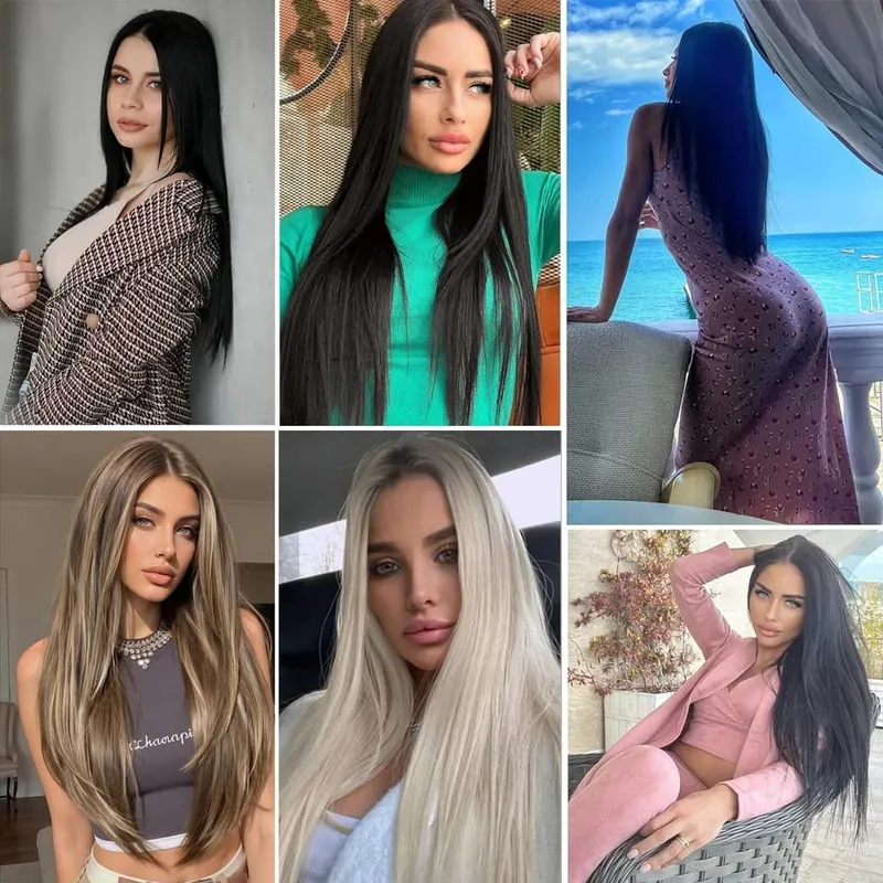 6Pcs/Set Clip In Hair Extension Synthetic Highlights Blonde Long Straight Hairpiece Full Head Thick Hairpieces for Women Girls