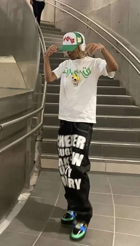 Y2k Wide Leg Jeans 2026 New Trend Hip Hop Letter Printed Black Pants Men Women Fashion Punk Loose Straight Trousers Streetwear