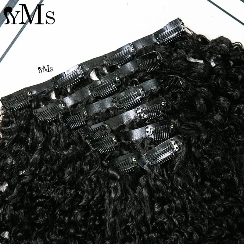 Curly Invisible Clip In Extension Human Hair YMS Invisible PU Seamless Lao Kinky Curly Clip Ins Injected Clip Ins Weft For Woman