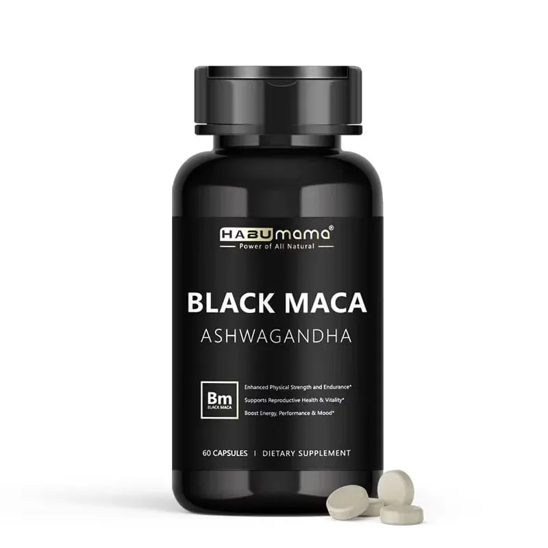 Organic Black Maca Root + Ashwagandha Extract Supplement for Women & Men Erect Energy Endurance - Vegan Pills