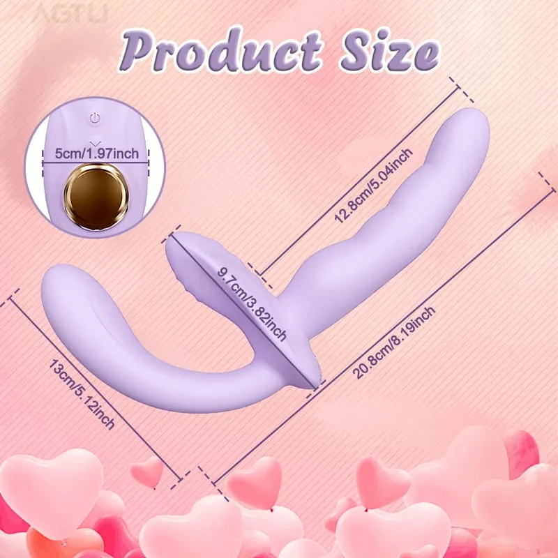 APP Bezpáskové dildo Vibrátor G-Spot Realistické oboustranné vibrační anální sexuální hračky pro ženy Lesbické páry
