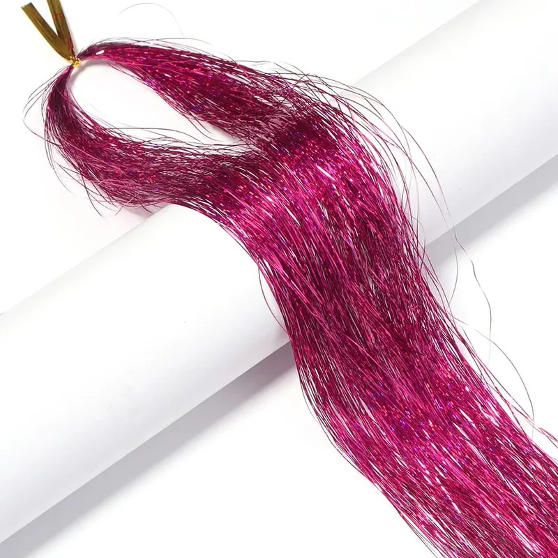 3pcs/pack 120cm Multicolor PET LLaser Hair Tinsel Strands Metallic Hair Extensions for DIY Party Cosplay Hair Decor Accessories