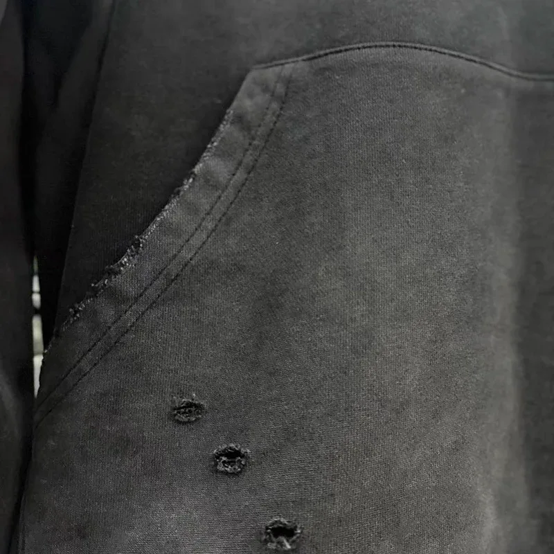 26SS Autumn Winter New Arrival Satoshi Nakamoto Hooded Sweatshirts Destructo Studded Washed Cotton Hooded Unisex Pullover