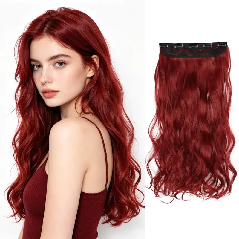 Synthetic clip in hair extensions 5 clips in one piece high temperature fiber wavy hairpieces for women daily party holiday