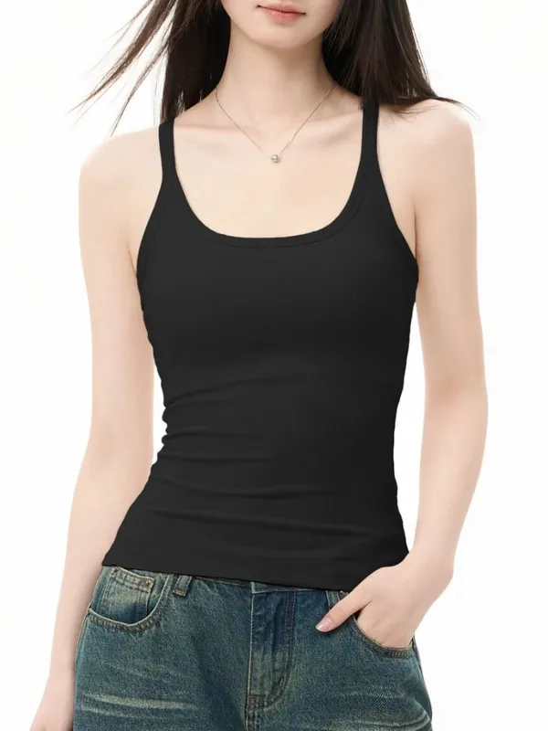 Zjaiss Elegant Knit Summer Tank Top Korean Slim Solid U Neck Women Cami Soft Ribbed Basic Layering Vest Fashion Ladies Top — image 2