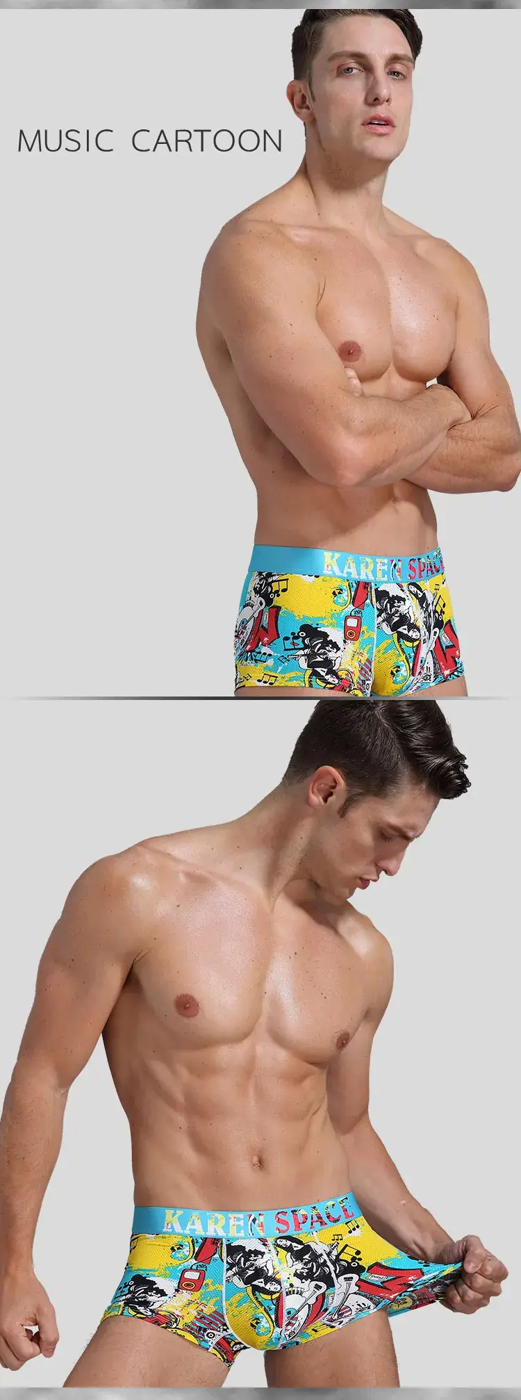 Men's Breathable Ice Silk Printed Boxer Briefs Underwear Fashionable Male Panties Comfortable Calzoncillo Hombre