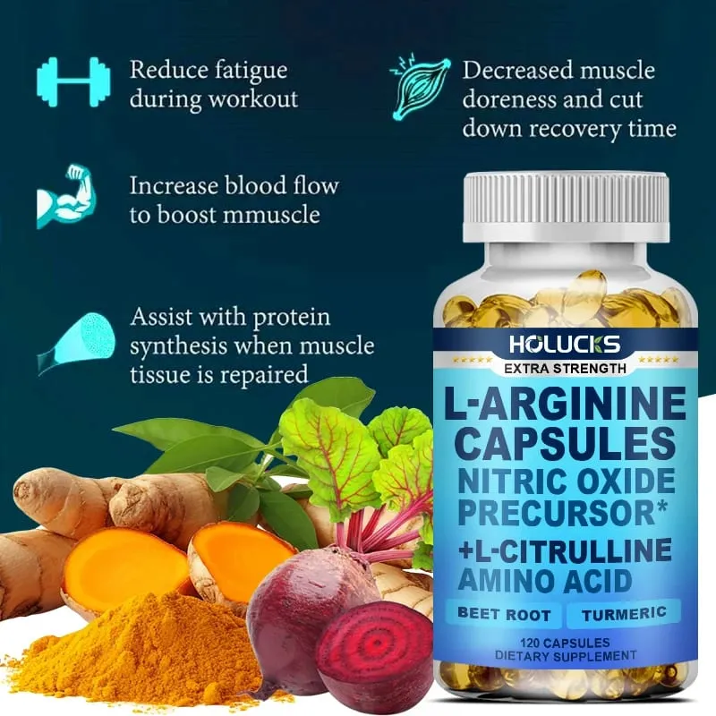 L-Arginine Capsules with L-Citrulline - Nitric Oxide Supplement for Performance Endurance and Muscle Support Vegan Non-GMO