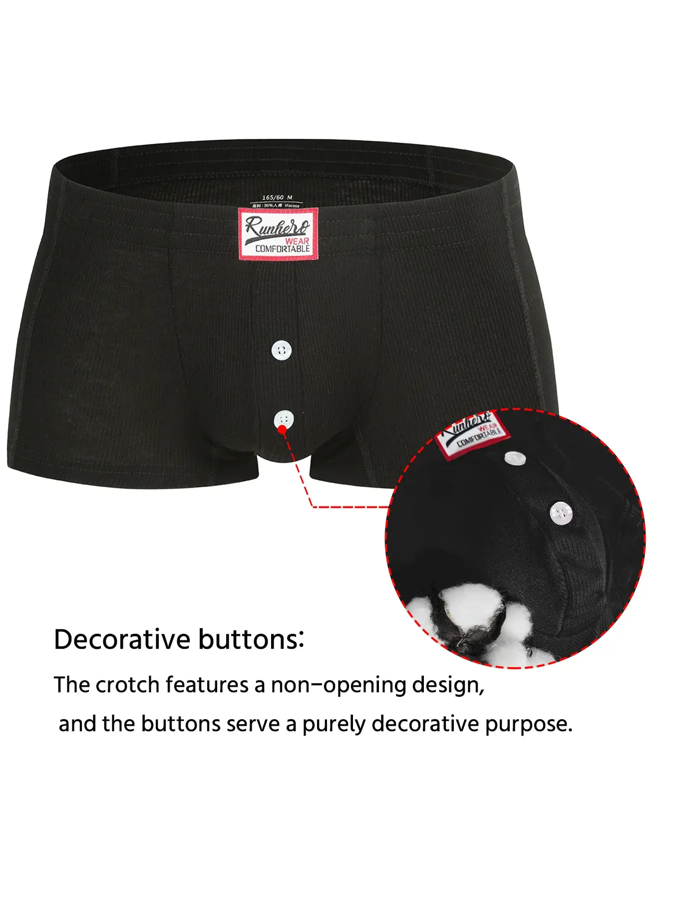 Men's Flat Underwear, Made of Synthetic Viscose, High Elasticity, Raised, Button Decoration, Comfortable Slim Fit Solid Color — image 21