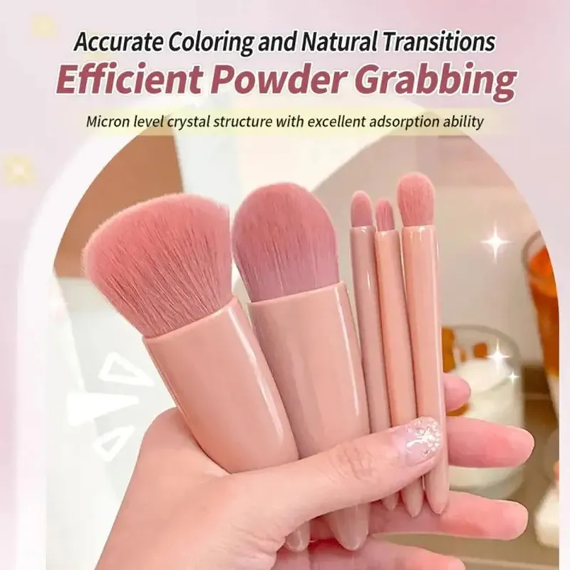 Malé štětce s kompletní funkcí Sada kosmetických štětců s pouzdrem a zrcátkem 5ks Cestovní sada štětců na make-up Mini Makeup — image 6