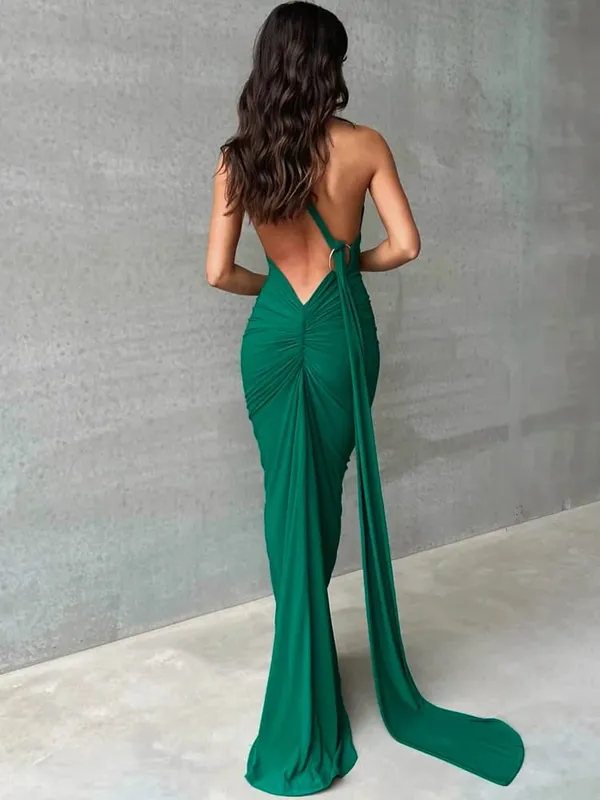 Hugcitar Eine Schulter, rückenfrei, verstellbar, mit Schal, Schleife, gerafft, sexy Maxikleid, 2025, Damen, elegantes Y2K-Streetwear-Festival-Outfit