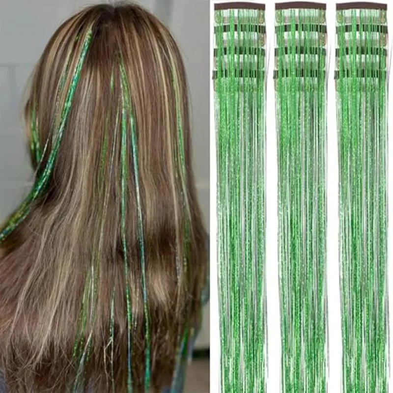 Red Hair Tinsel 12Pcs Clip in Hair Tinsel Kit 22Inch Tinsel Hair Extensions Christmas Hair Tinsel Party Festival Accessories