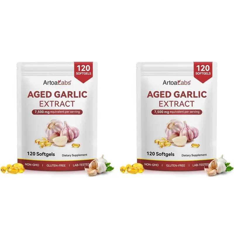 Aged Garlic Extract Softgels 7500 มก. เทียบเท่าต่อการไหลเวียนและการทำงานของหัวใจ สารต้านอนุมูลอิสระและภูมิคุ้มกัน 120Ct