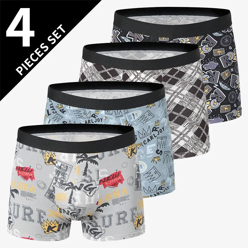 4 Pack Europe And America Size Men'S Solid Color Sexy Boxer Underwear Antibacterial Breathable Plus Size Men'S Shorts Underwear
