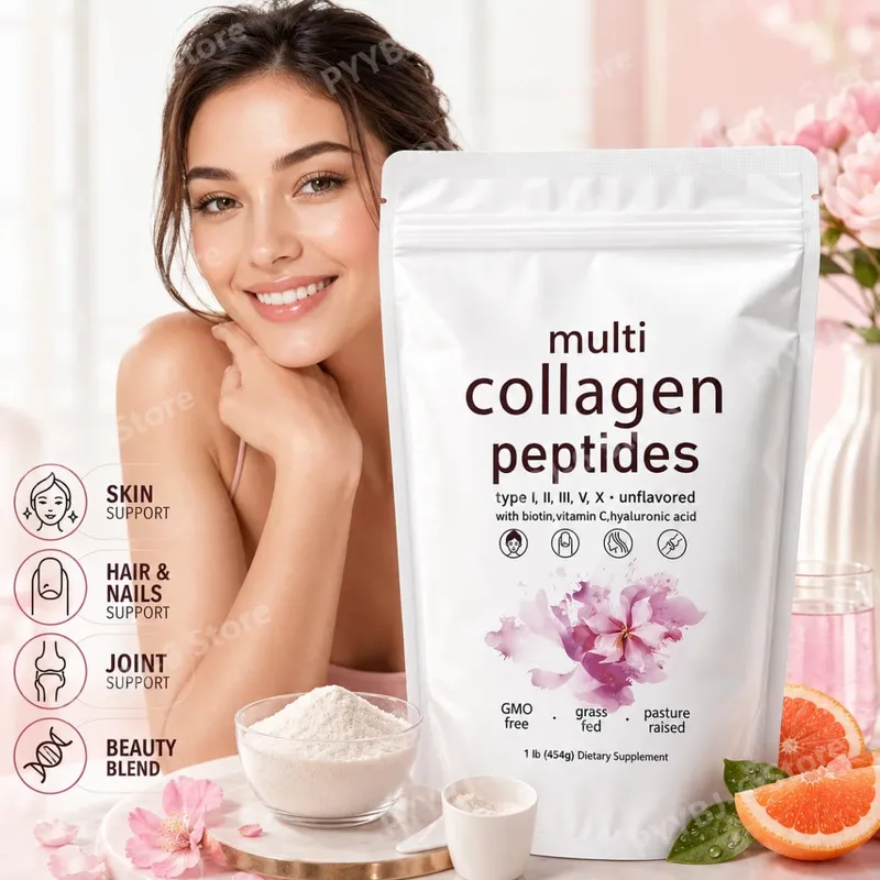 Serbuk Peptida Multi Kolagen 454g Campuran Kolagen Tanpa Perisa dengan Vitamin C Biotin Asid Hyaluronik Kulit Sokongan Kuku Rambut