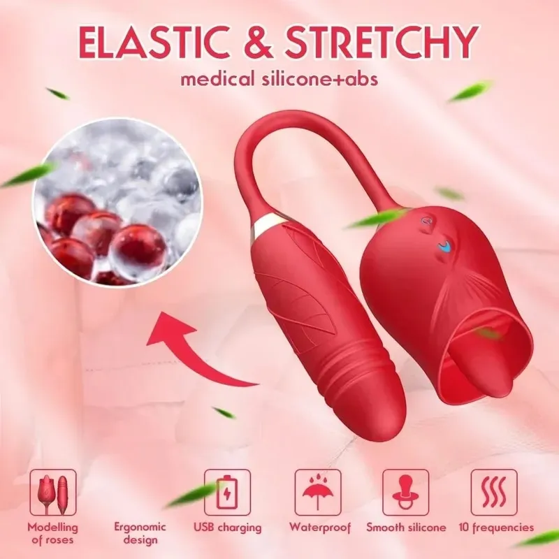 Powerful Rose Sucking Vibrator with Thrusting Clitoral Stimulator G-Spot Massager 10 Modes Rechargeable Sex Toy for Women