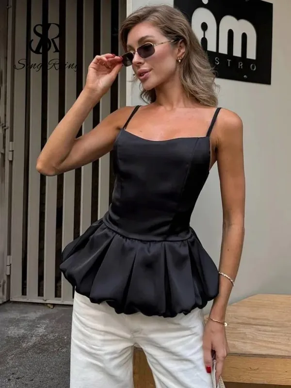 Satin Party Evening Tank Top 2026 Ladies Strap Zipper Design Backless Sexy Blouse Streetwear Solid Luxury Camisole