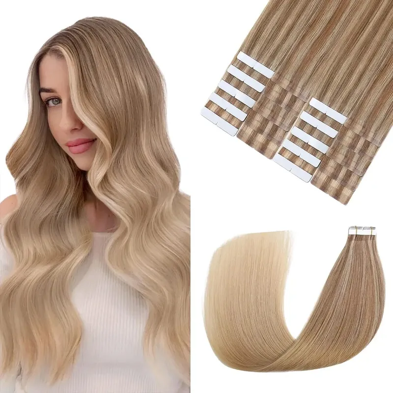 Wholesale Double Drawn Cuticle Aligned Virgin Hair Tape in Human Hair Extension 18-24inch Total 15 Colors