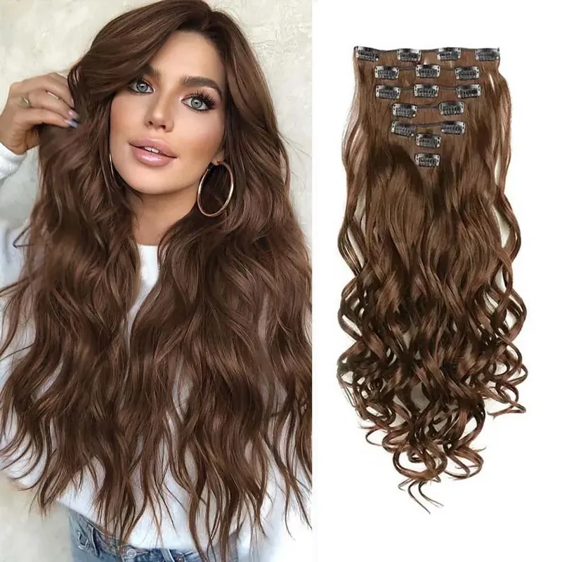 7pcs/set 22inch Elegant Wavy Clip-In Hair for Instant Volume & Everyday Glamour Suitable For All Women Synthetic Extension