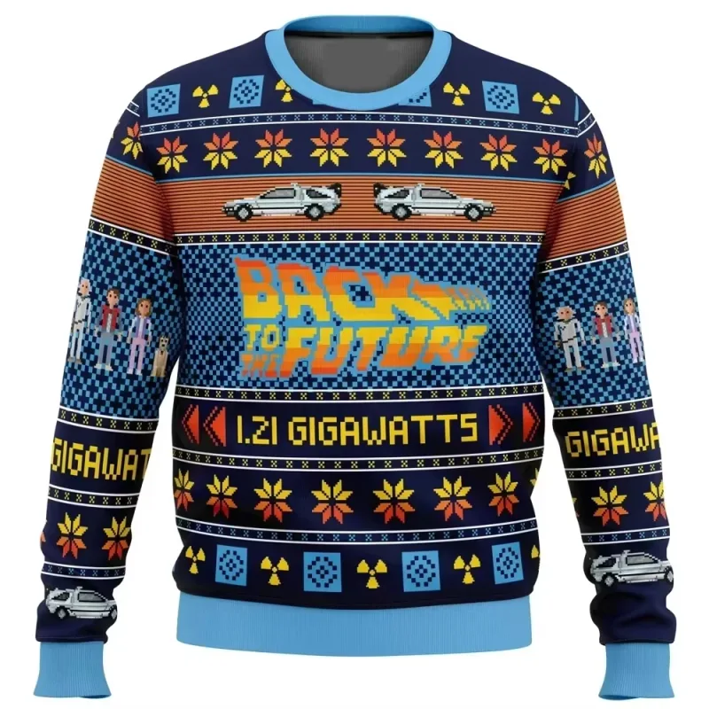 outono e inverno de volta ao futuro suéteres feios de Natal, camisas de anime de desenho animado para homens e mulheres, roupas