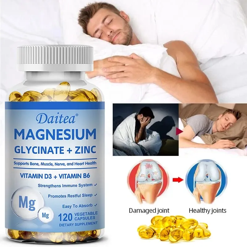 Daitea Magnesium dan Zinc Capsules - Suplemen Magnesium Glisinat untuk Mendukung Sendi Saraf Otot dan Kesehatan Jantung