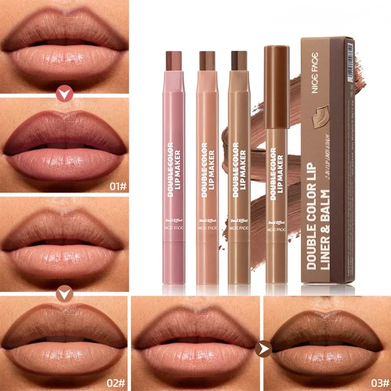 Natural Nude Double‑Color Matte Lip Liner Pen Waterproof Long‑Lasting Plumping Lip Stain Contour Women Makeup Cosmetics
