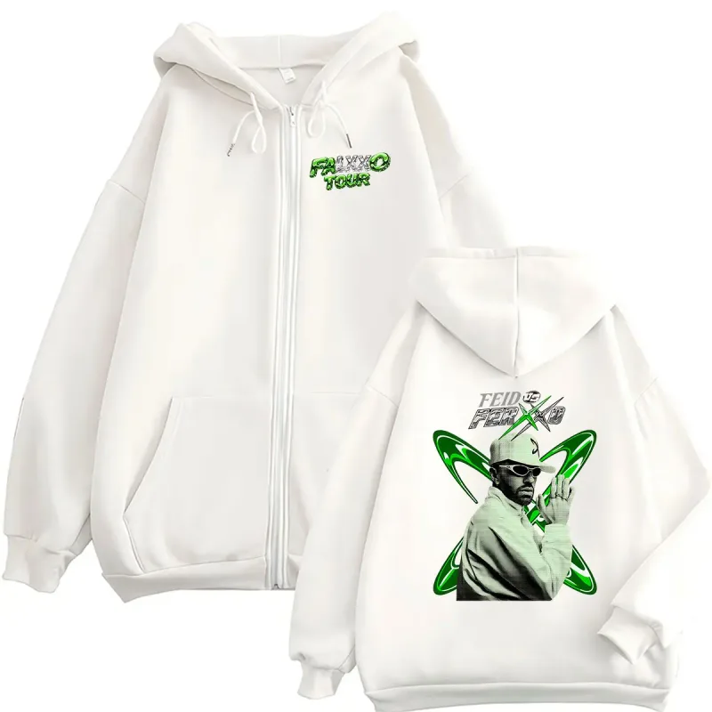 Feid VS Ferxxo Falxo Tour 2026 Zipper Hoodie Men's Hip Hop Loose Fleece Pullover Sweatshirt Vintage Long Sleeve Jacket Hoodies