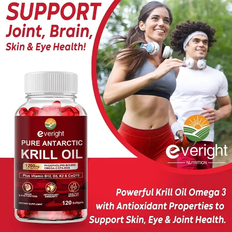 Huile de krill antarctique 1200 mg avec supplément d'oméga-3 EPA et DHA astaxanthine et phospholipides pour antioxydant du cerveau et des articulations du cœur — image 2