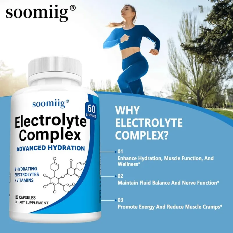 Electrolyte Salts Capsules with B6 B12 Magnesium Potassium & Zinc Fast Hydration Reduces Muscle Cramps Supports Recovery