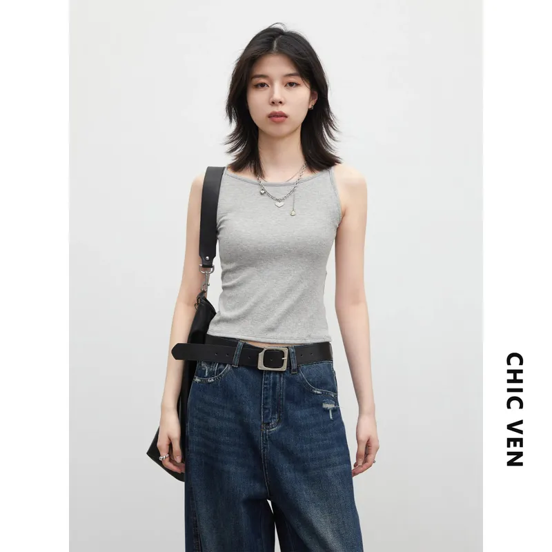 VEN Women Bottom Tees Solid New Slim Micro Elastic Tanks with Chest Cushion Ladies Camis Vest for Girl Summer 2026