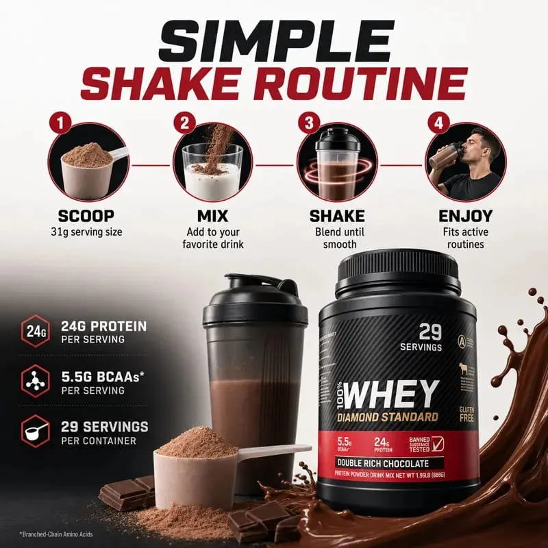 Whey Protein Powder Chocolate Flavor 899g for Daily Protein Intake and Sports Nutrition 29 Servings