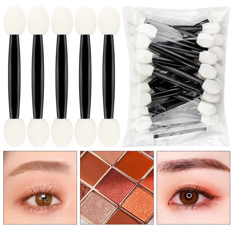 50/100pcs Eyeshadow Applicators White Dual Sides Eye Shadow Brush Makeup Sponge Brushes For Girls Cosmetic Tool Applicators