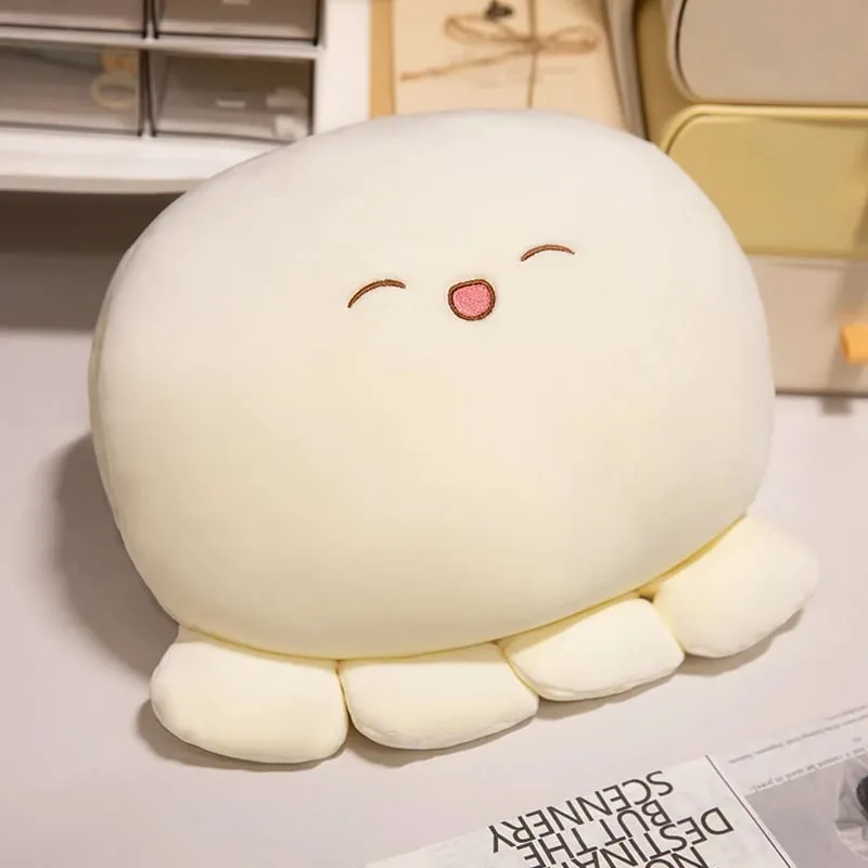 35cm Soft Octopus Plush Pillow Stuffed Ball Shape Aquatic Animal Warm Hands with Holes Warmer Cute Face Plushie Back Support