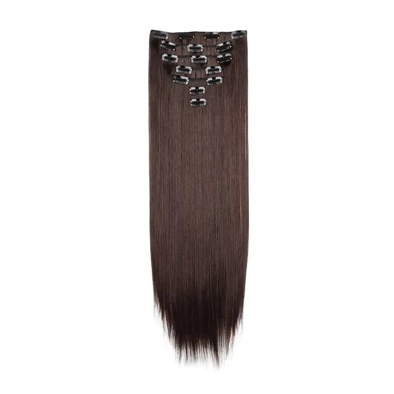 Long Straight Hairstyle 16 Clips 7 Pcs/Set Hair Extensions Natural Synthetic Blonde Black Hairpieces Heat Resistant For Women Kp