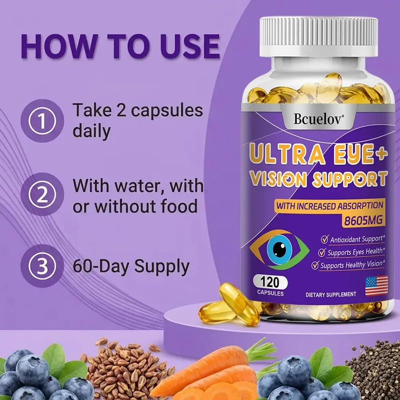 9-in-1 Eye Vitamins Supplement - Lutein Zeaxanthin Blueberry Dry Eyes Eye Fatigue Macular & Night Vision Support for Adults