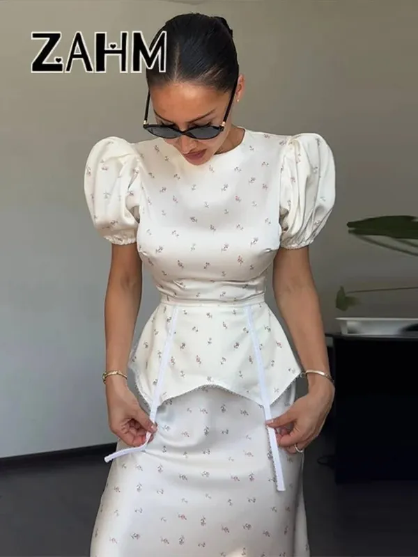 2026 Spring Summer Print Women Dress Sexy 3d Flower Button V-neck Pleated Hip Package Long Sleeve Dresses Party Lady Robe New