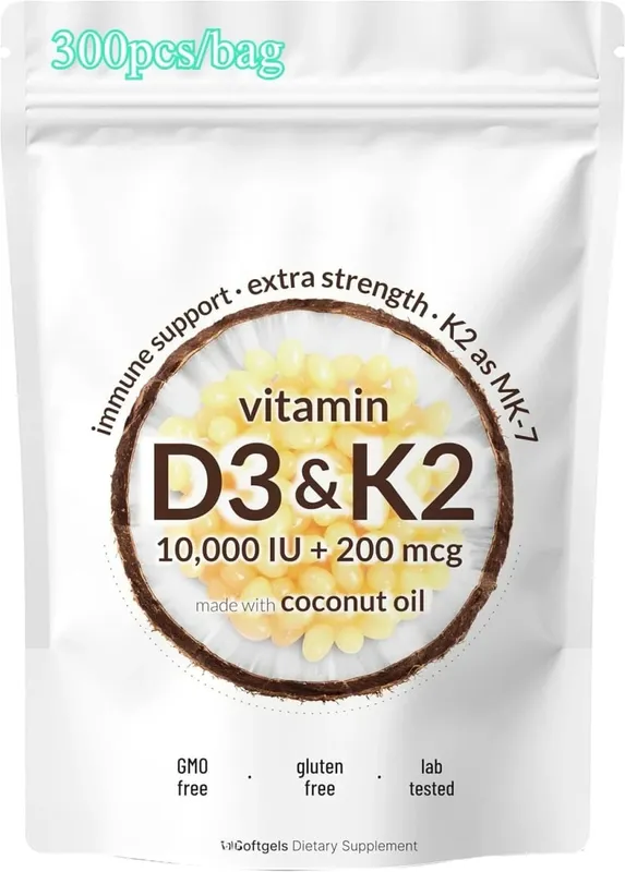 Vitamin D3 K2 Softgels D3 10000 IU + K2 MK-7 200 Mcg Softgels with Coconut Oil 2-in-1 Vitamin D & K Daily Supplement 180 Count — image 8