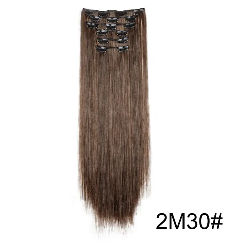 24Inch Synthetic 6pcs/set Long Straight Hair Extension Increasing Volume Extending Soft Comfortable Hairpiece for Women