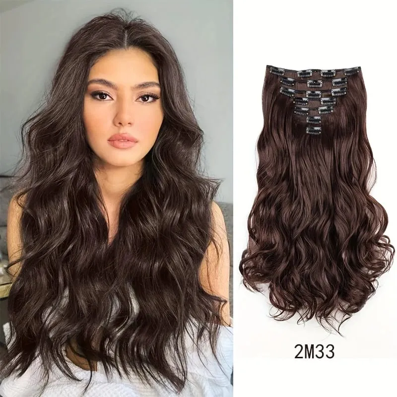 Synthetic 18Inch Long Curly Hair Hairpiece Heat Resistant Hair Extension Clips In Black Brown Blonde for Women