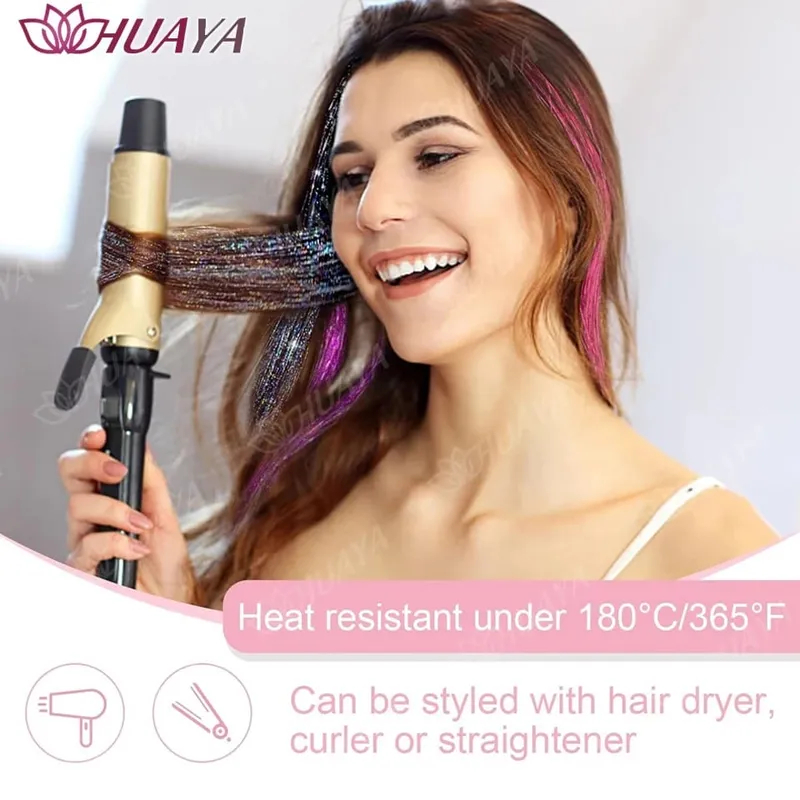 12Pcs/set Hair Tinsel Clip in Glitter Tinsel Hair Extensions Synthetic Shiny Sparkling Fairy Hair Tinsel Party Hair Accessories