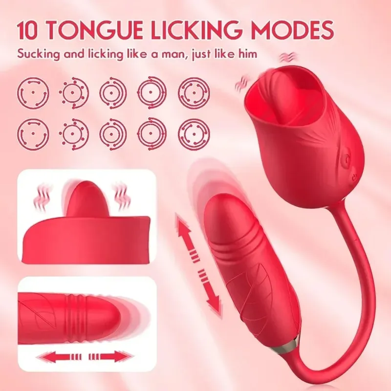 Rose Licking Vibrator for Women Telescopic Dildo Powerful Thrusting Vagin Massager Tongue Clitoris Stimulation Adult Sex Toys — image 3