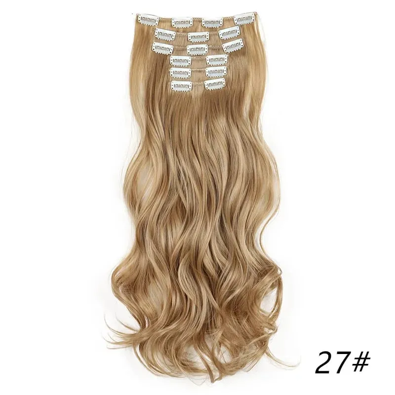 Synthetic Long Curly 16 Clips Hair Extension Heat Resistant Fiber Black Brown Hairpiece for Women Cosplay Wig Halloween Wig Part