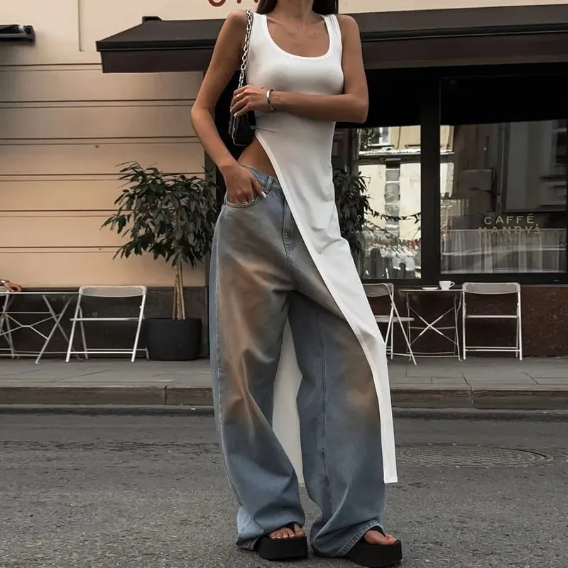 Sexy sleeveless side high slit dress solid color back free women's MIDI dress summer party club streetwear y2k — image 8