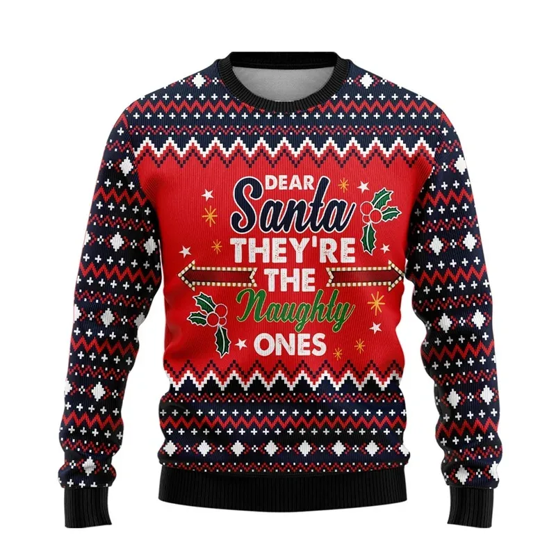 3D Printed Cartoon Santa Claus Sweatshirt For Men Merry Christmas Pattern Hoodies Casual Harajuku Loose Tops Round Neck Pullover
