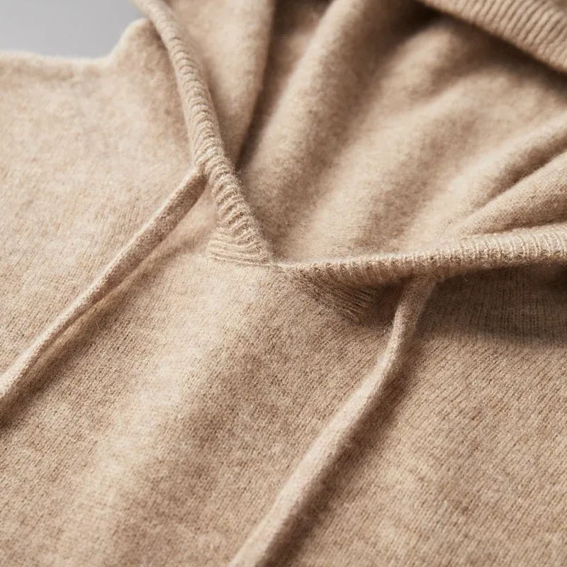 DjzDsm 100% Merino Wool Men's One-piece Ready-to-Wear Hoodie Knitted Sweatshirt Autumn Winter Casual Large Top Long Sleeved