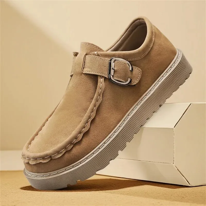Men's Beige Suede Casual Loafers in Large Sizes Comfortable Thick Soled Non Slip Walking Shoes Fashionable and Trendy Shoes 2025